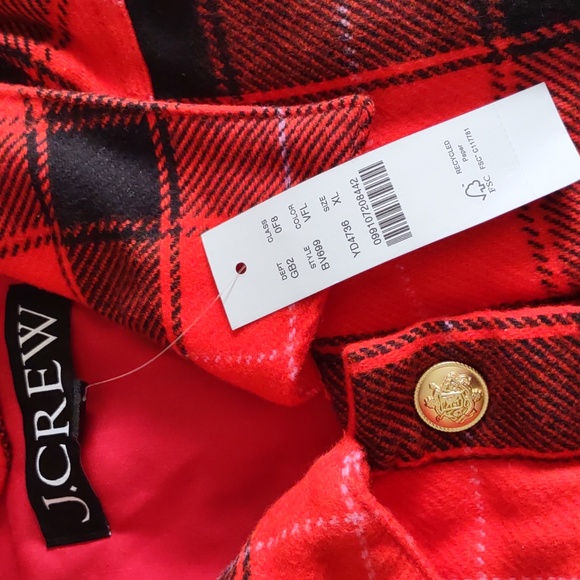 NWT J. Crew XL Buffalo Check Plaid Crest Snap Button Cropped Puffer Jacket BV699 - Picture 4 of 16